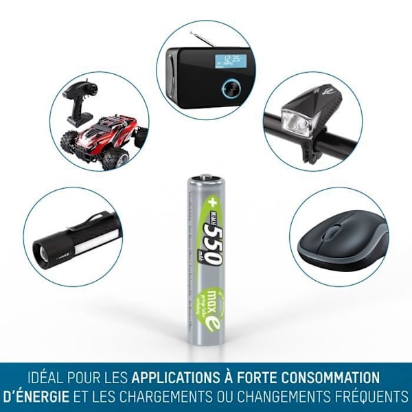 AAA 550mAh micro NiMH 1,2V batteri – 1000x uppladdningsbart (set med 4)