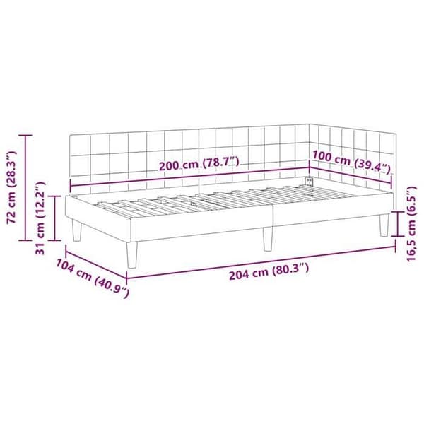 vidaXL Hörnsängram Mörkgrå 100 cm x 200 cm Sammet 42016439