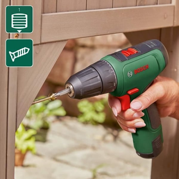 Bosch Hem och Trädgård Sladdlös borrskruvdragare EasyDrill 1200 batteri 2,0 Ah, 12 Volt system, borrmaskinsset och borrrset,