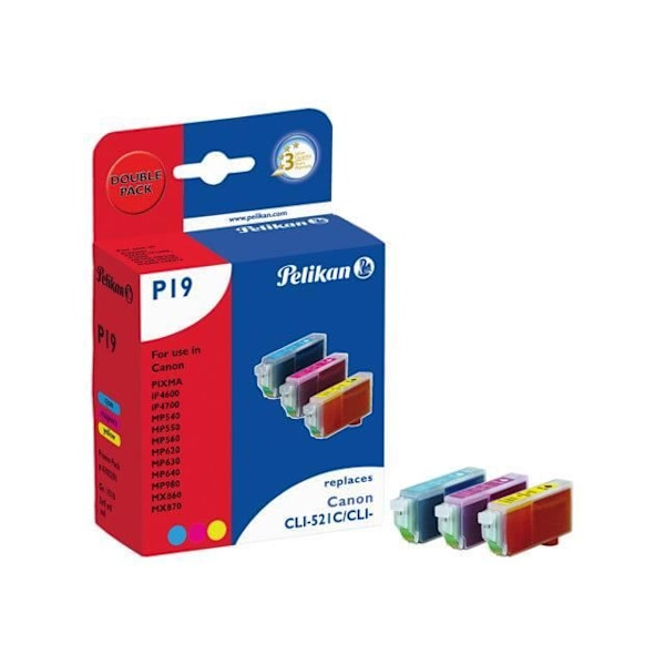 PELIKAN Inkjet Multi-Pack kompatibel med Canon CLI-521C/CLI-521M/CLI-521Y - Gul - Magenta - Cyan