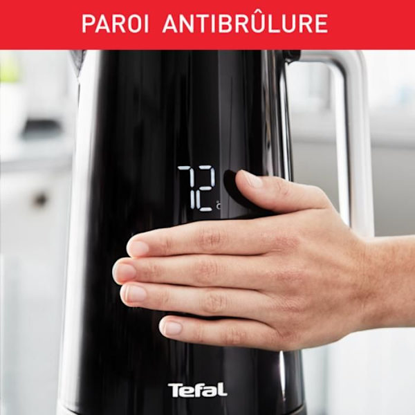 TEFAL Smart'n Light, Vattenkokare, Digital skärm, 1,7 L, 5 temperaturer, Anti-skållningsvägg, Rostfri inredning, 360° bas KO850810 Svart
