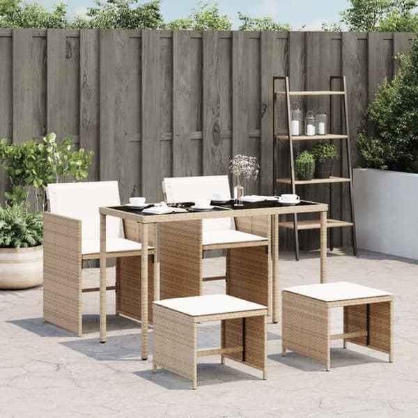 vidaXL Trädgårds matsalsset med kuddar 5 delar Beige polyrotting 365083