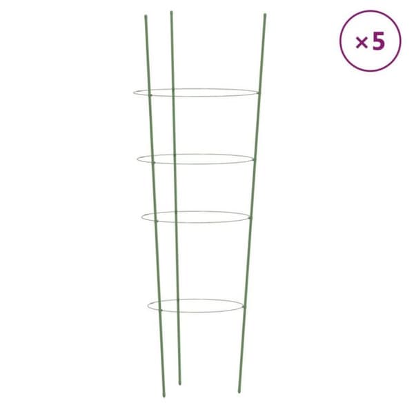 Stöd för trädgårdsväxter 4 ringar 5st Grön 90 cm Stål grön