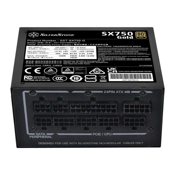 Silverstone-teknik - NEST-179 - SX750 Gold, 750W SFX Fully Modular 80 Plus Gold PSU, SST-SX750-G