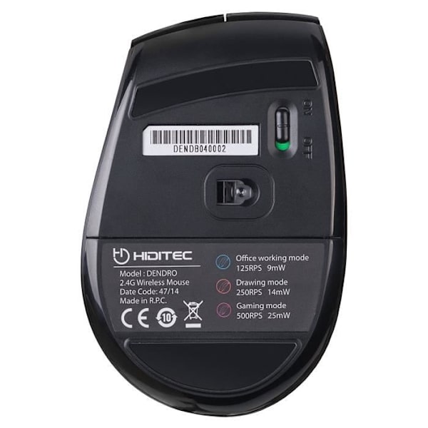 HIDITEC MOU010002 Svart RF trådlös mus - Kontor - Högerhänt - 2000 dpi - 5 knappar