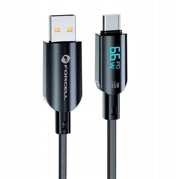 USB-kabel - FORCELL - USB-A ↔ USB-C 1,2 m - USB 2.0 - Flätad - Svart