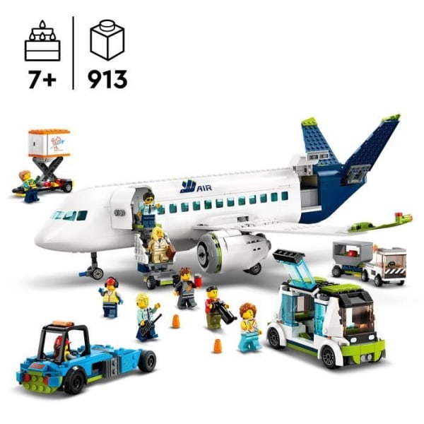 LEGO® City 60367 Flygplansleksak med flygbuss, bogserbåt, bagagebil och 9 minifigurer