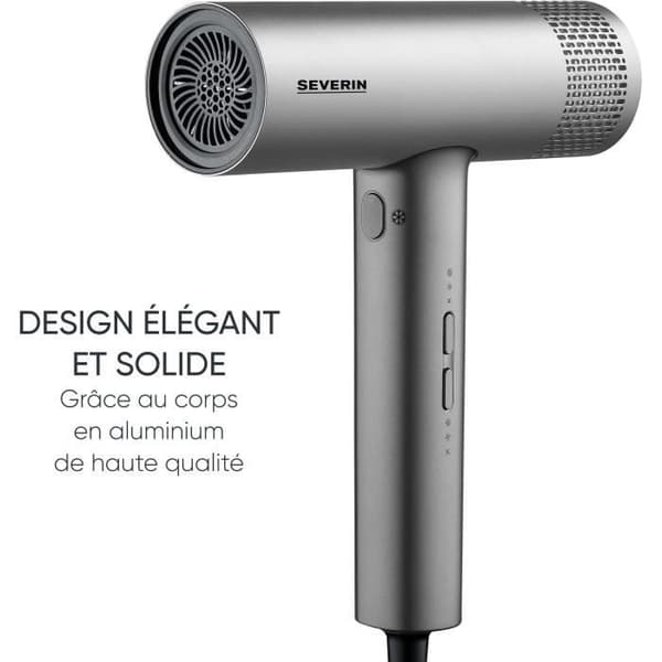 Jonisk hårtork - SEVERIN - HT 0169 - S-Style Speed Pro - Magnetisk koncentrator och diffusor - 2000 W - Grå och svart Grå