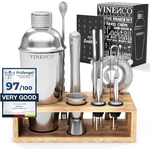 Cocktailshaker-set - VINENCO - 700 ml - Rostfritt stål - 10 delar - Elegant design manhattan