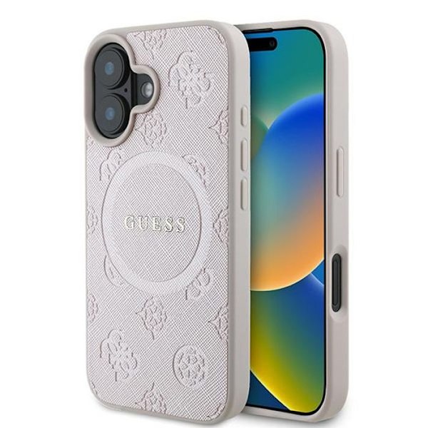 Coque Guess Saffiano Peony Classic Logo MagSafe för iPhone 16 Plus (rosa) rosa