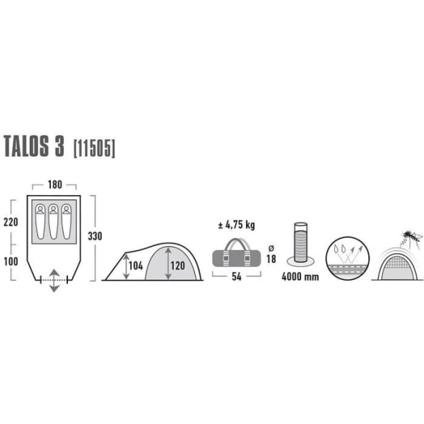 Tält - High Peak - Talos 3 - 3 platser - Vattentät 4000 mm - Svart