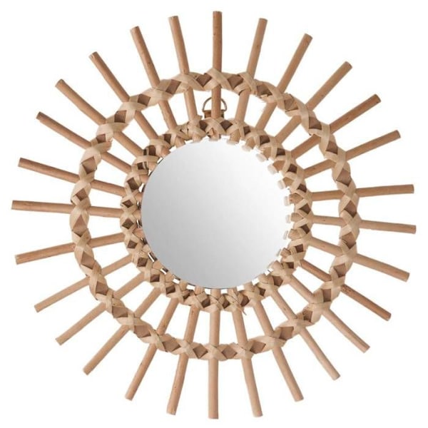 "Sun" spegel - rotting - D30 cm - Beige - Atmosphera inredare kastanj