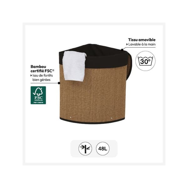 Hörnbambu tvättkorg 48L - 5 five simply smart brun