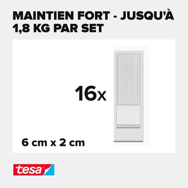 Fixering - TESA - Powerstrips CLICK - 16 bitar - 60 mm x 20 mm - Mångsidig användning