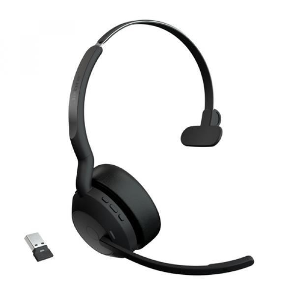 Jabra Evolve2 55 UC Mono - Headset - in-ear - Bluetooth - trådlöst - aktiv ljudavstängning - USB-A - svart - Certifierad