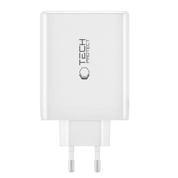 Nätadapter 4 portar - Tech-Protect NC100W-GAN - 100W - PD 3.0 - Vit Vit