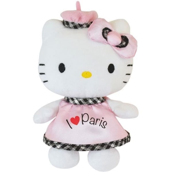 Hello Kitty plyschleksak - JEMINI - 023360 I Love Paris - Vit och rosa - +/- 17 cm