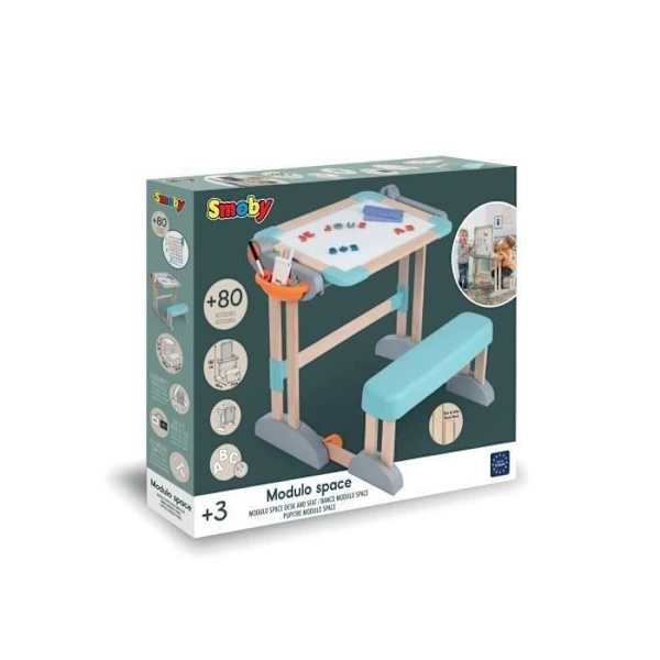Smoby - Modulo Space Desk - Konvertibel till en dubbelsidig skiva - 80 tillbehör ingår - Från 3 år - 420304 Flerfärgad