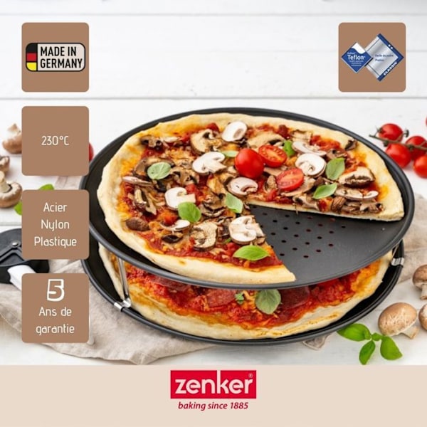Pizzaplatta - Zenker - 7512 - 2 Perforerade Plattor - Pizzahjul - 32 cm i Diameter Svart