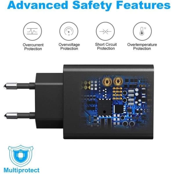 Snabbladdare USB - GENERISK - Quick Charge 3.0 - 18W - USB Typ C-kabel 2M - Överspänningsskydd