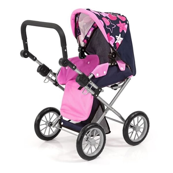 BAYER Dockvagn Barnvagn City Star Blue and Hot Pink Stars Justerbar med en axelväska blått och rosa