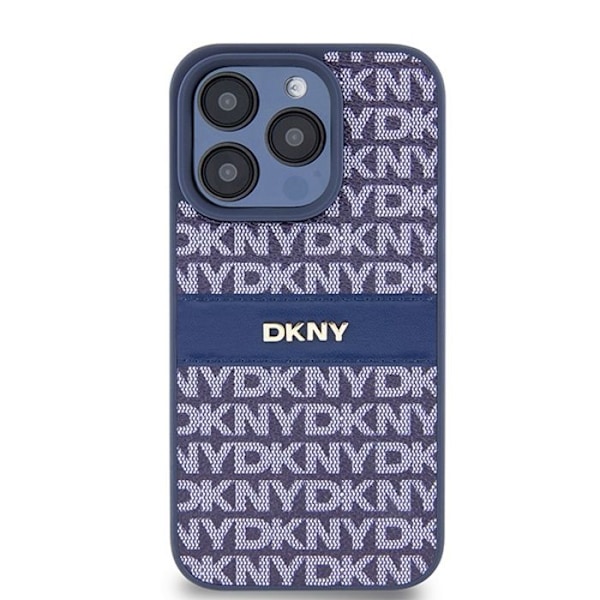 IPhone 15 Pro Fodral - DKNY Läder Mono Rand & Metall Logotyp (DKHCP15LPRTHSLB) - Blå