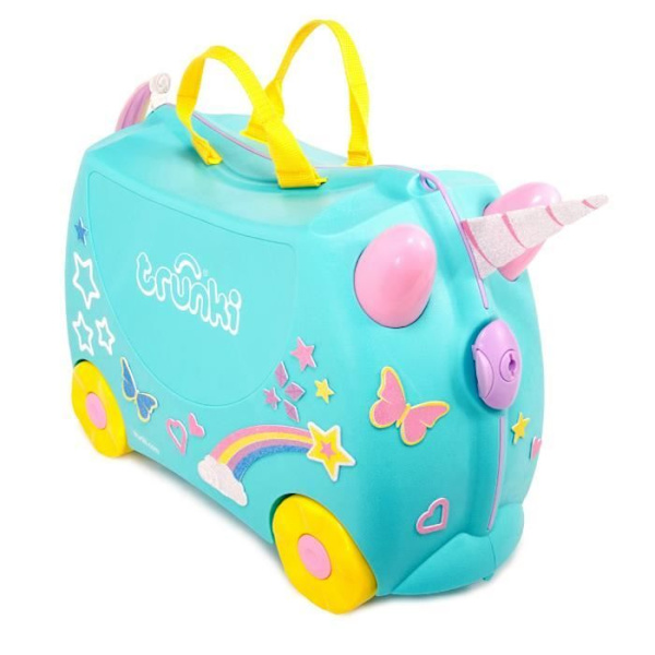 Trunki barnvagnsresväska och handbagage för barn: Una Unicorn hjulväska (blågrönt) Turkos, gult och lila