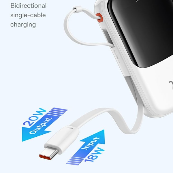 Baseus - Extern batteri Qpow Pro+ (P10067101213-00) - Lightning, 2x Typ-C, USB, 22,5W, 10000mAh, Typ-C-kabel - Vit