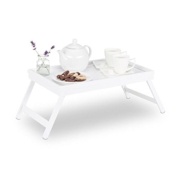 Relaxdays Bambu sänghylla med flikkanter Serverings- och frukostbricka, HLP 22 x 64 x 31 cm, Vit Vit