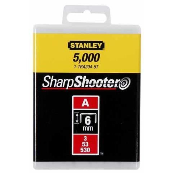Kartong med 1000 häftklammer typ A STANLEY - 1-TRA204T - 6 mm grå
