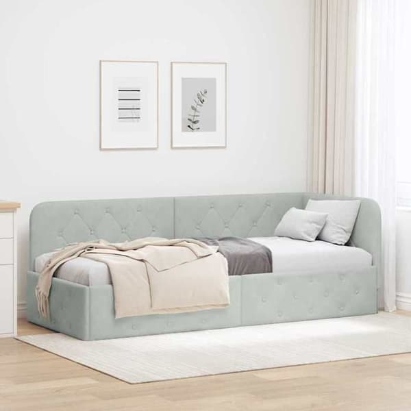 vidaXL Hörnsängram Ljusgrå 80 x 200 cm Sammet 42016513