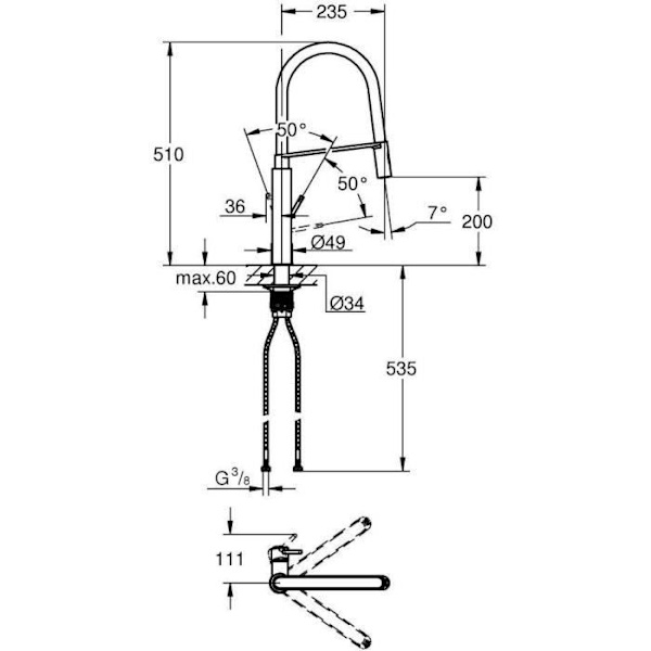 GROHE Concetto diskbänksblandare 31491000 - Professionell vridbar pip - 360° rotation - Temperatur- och flödesbegränsare - Grå