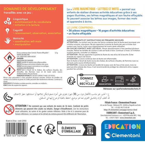 CLEMENTONI - Magnetbok - Bokstäver och ord