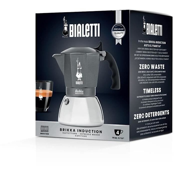 Italiensk kaffebryggare BIALETTI - BRIKKA - Induktion 4 koppar Grå