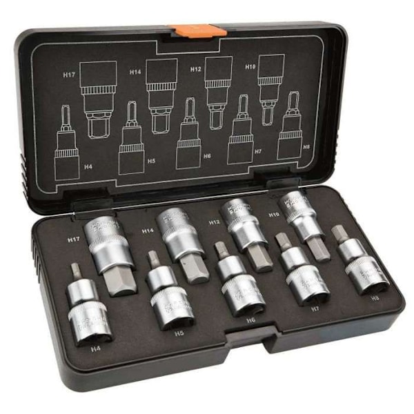 Hexagonala bitar på hylsa - NEO TOOLS - 55 mm - CrV och S2 stål - 9 bitar - 6 sidor