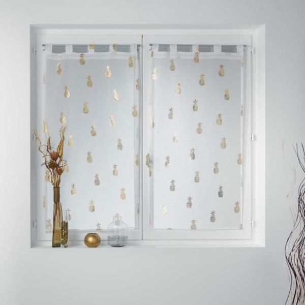 Voilage sandbedruckt metallisiert samba - DOUCEUR D'INTERIEUR - Höger långpass 2x60x90 cm - Vit/Guld Guld