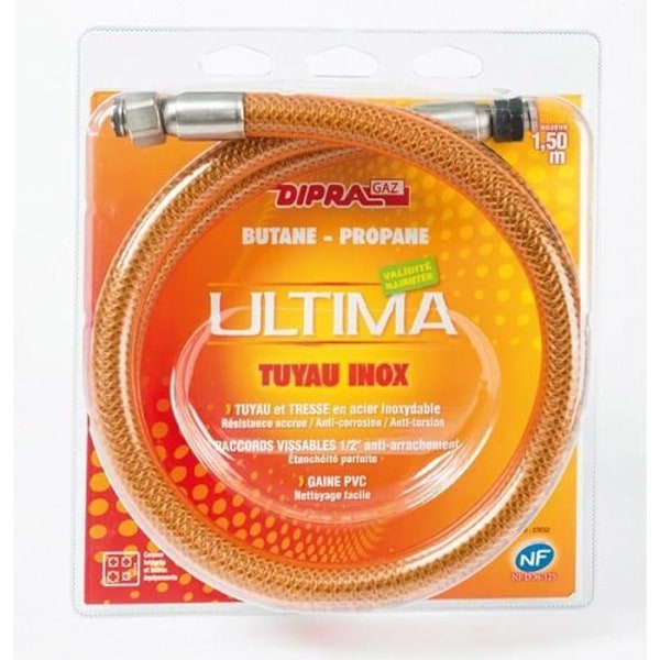 Rostfritt stål vitagaz butan/propan NF slang 1,5m - DIPRA - 20/150 muttrar - Utomhusbruk