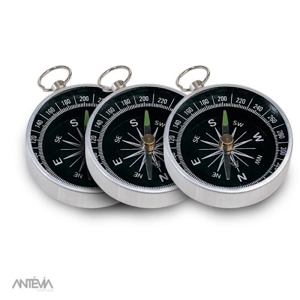 Fickkompass - ANTEVIA - Set om 3 - Metall - Hög precision - Svart färg