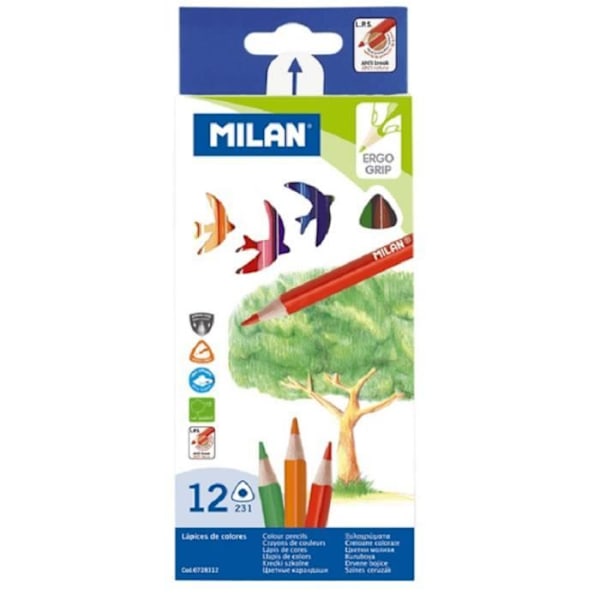 Färgpennor - Milan - Påse med 12 - Triangulär - Ergonomisk - 2,9 mm Ø bly Varierade färger med specifika namn