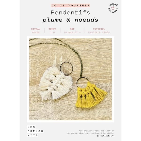Macramé Pendel Kit - Franska Kit - Fjäder & knutar - Vit - Från 10 år - Blandat Flerfärgad