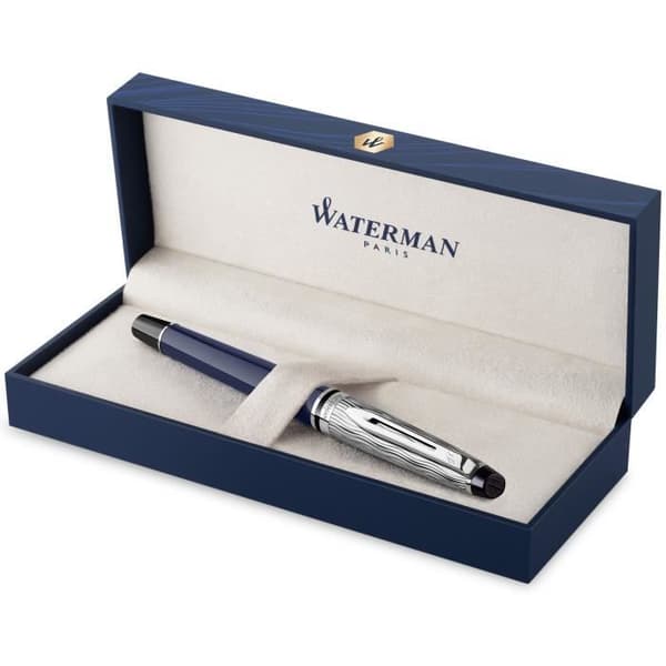 Fjäderpenna - WATERMAN - Expert Deluxe - Blå - Palladiumfinish - Fin spets Blå