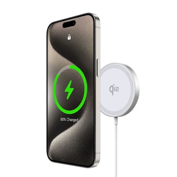 Trådlös laddare - Duzzona - W18 - Snabbladdning 15W - Qi2 - iPhone, Type-C - Vit Vit