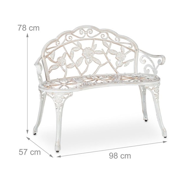 Bänk i trädgården - Relaxdays - 2 platser - Aluminium och gjutjärn - Antik design - 98 x 57 x 78 cm vit, koppar, svart
