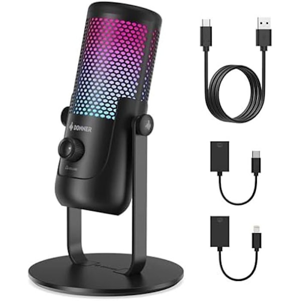 USB-kondensatormikrofon - DONNER - NeoTrack-LX - RGB-belysning - Plug & Play - Klar och livfull ljud Svart färg