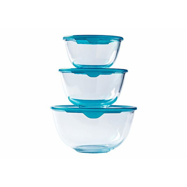 Pyrex (R) - Prep - Store - Set med 3 resistenta glasskålar med lock (0,5L - 1L - 2L) - BPA-fri