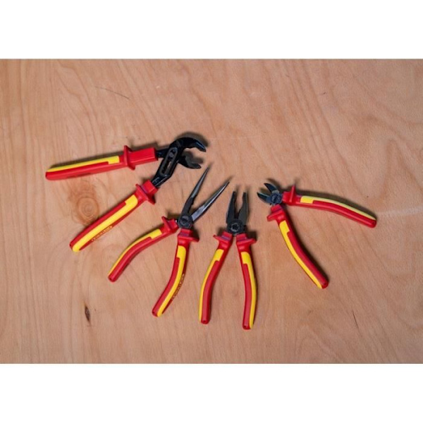 Set med 4 isolerade tänger - KS Tools - ERGOTORQUE® - skärande, flergrepp, halvrund, universal Grå