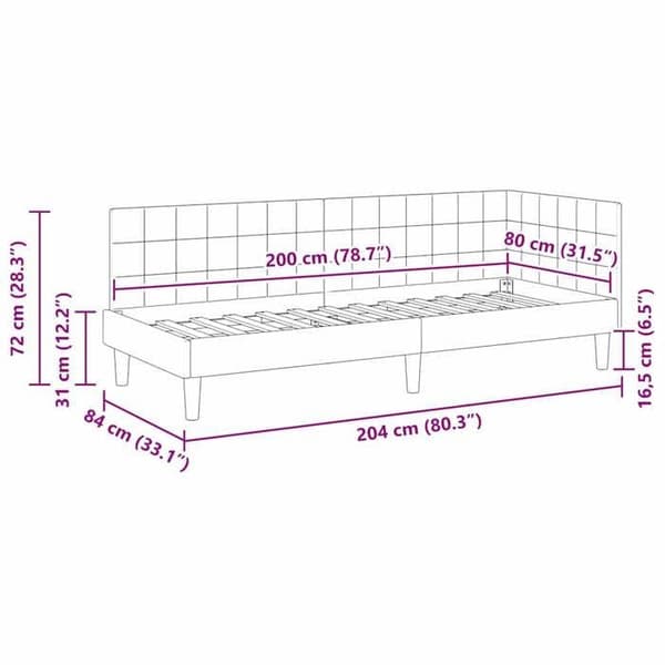 vidaXL Hörnsängram Blå 80 cm x 200 cm Sammet 42016407