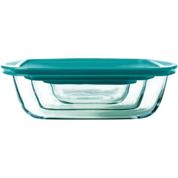 Set med 3 skålar med lock - PYREX - Cook & Store - Glas - Rektangulär - 0,4/1,1/2,5 L klar och blå