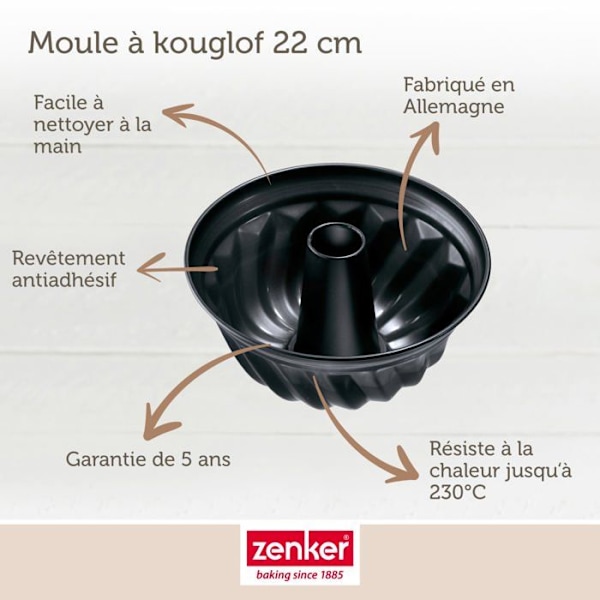 Kouglofform - ZENKER - 6526 - Ø22 cm - Rostfritt stål - Svart metallisk Svartmetallic