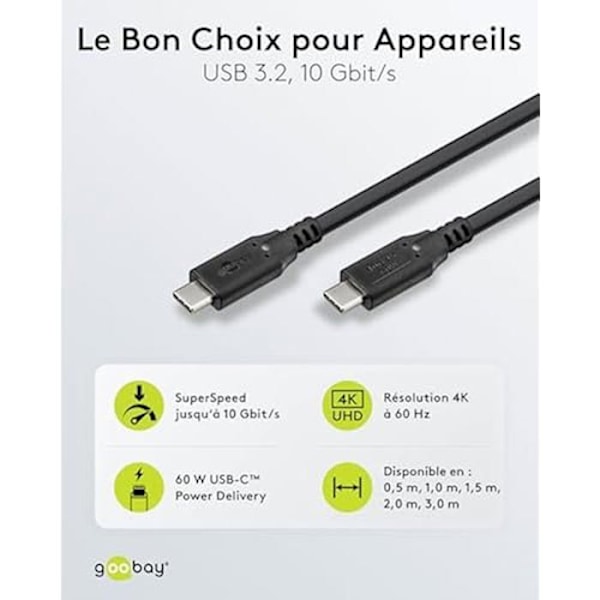 USB-C-kabel - GOOBAY - 3.2 - 60 W - 10 Gbit/s - Kompatibel med Thunderbolt 3 och 4